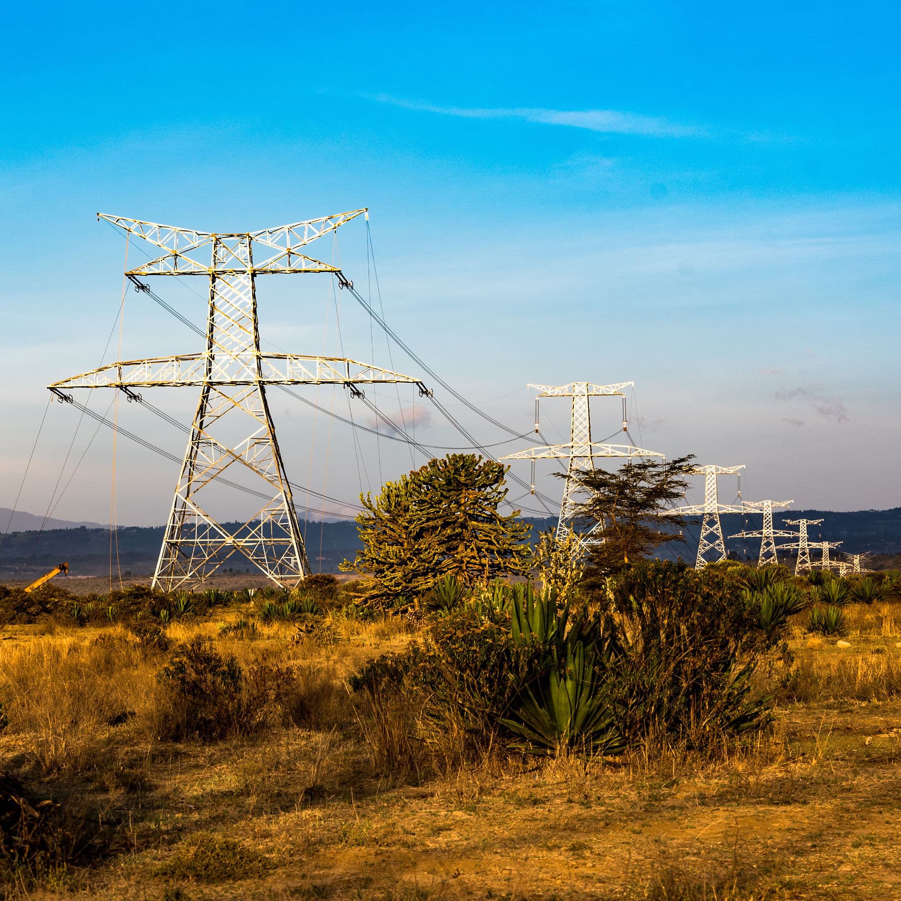 Streets with power lines overhead in rural Kenya.