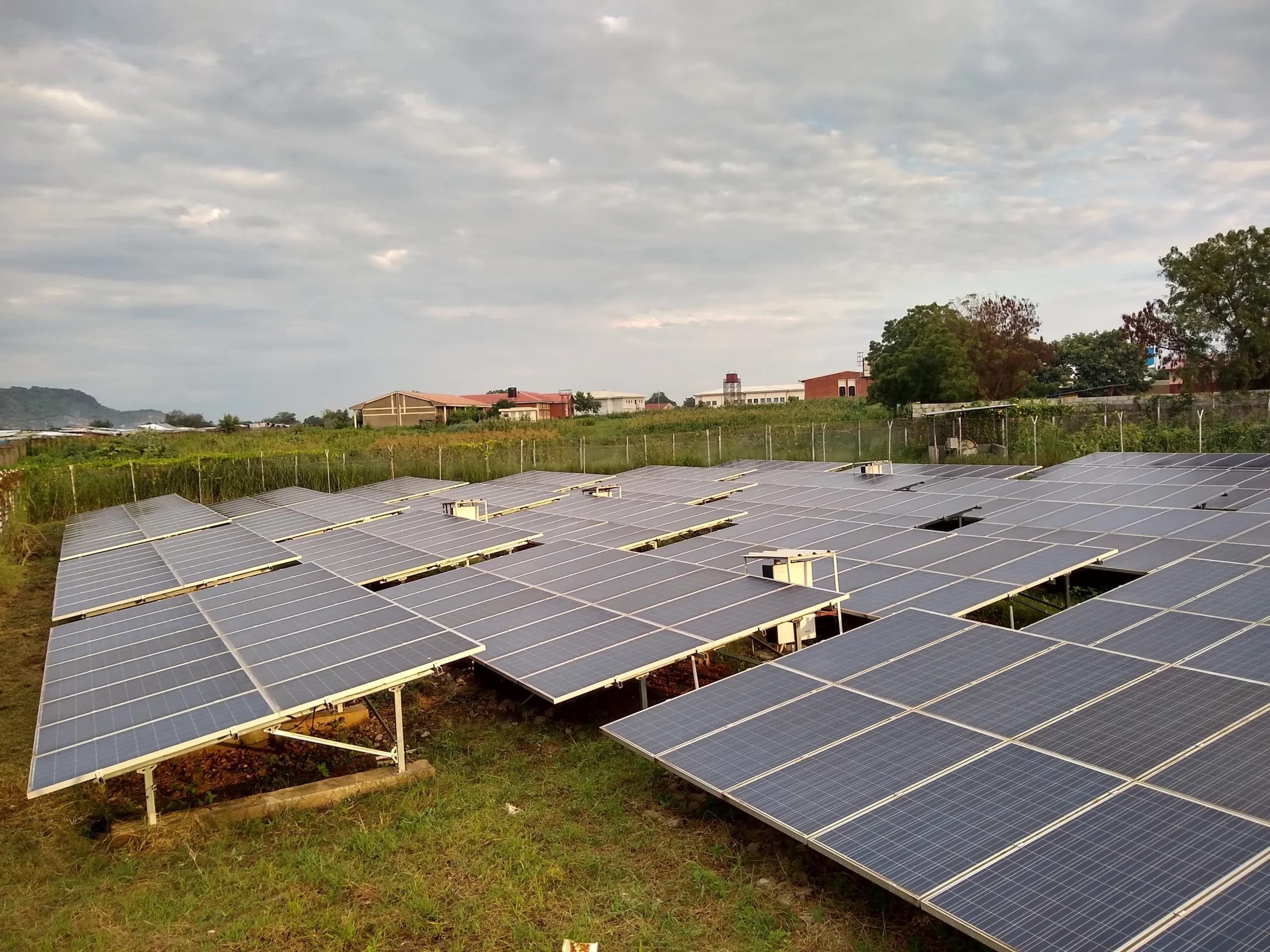 An array of solar panels powering a healthcare facility in South Sudan.